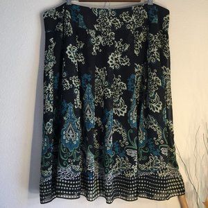 Emma James Brown cream & aqua floral print chiffon skirt Plus 20